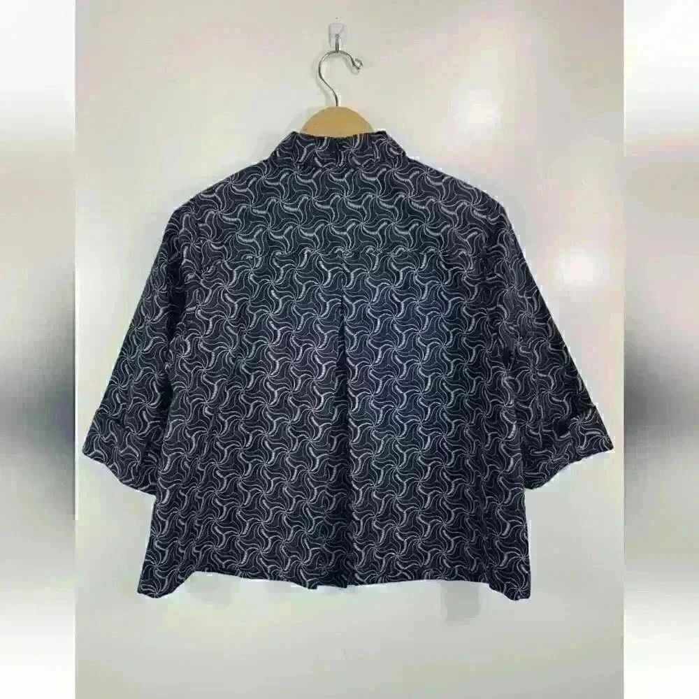 XL CJ Banks Women's 3/4 Sleeve Abstract Button Up Jacket 100% Cotton - Picture 2 of 13